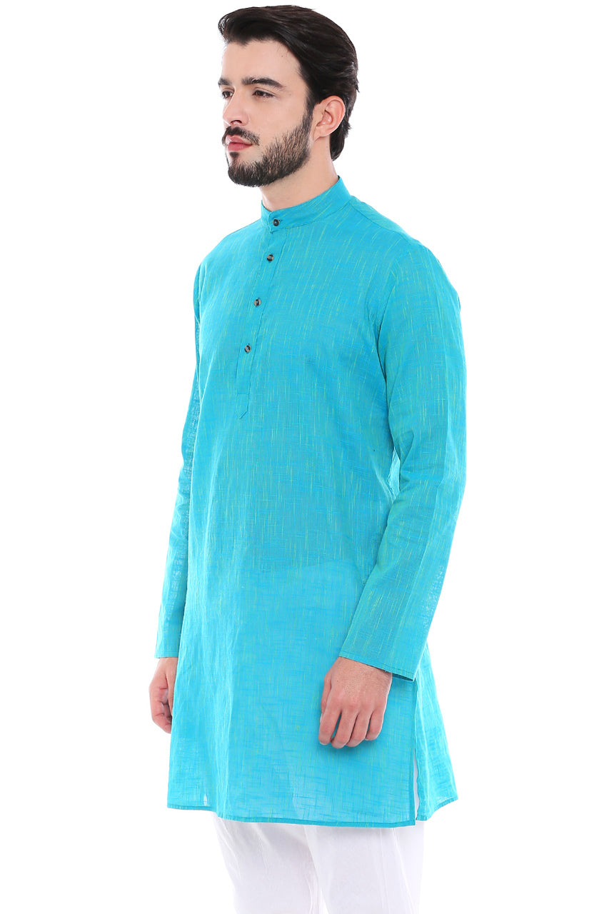 In-Sattva Men's Indian Classic Pure Cotton Kurta Tunic with Mandarin Collar Teal