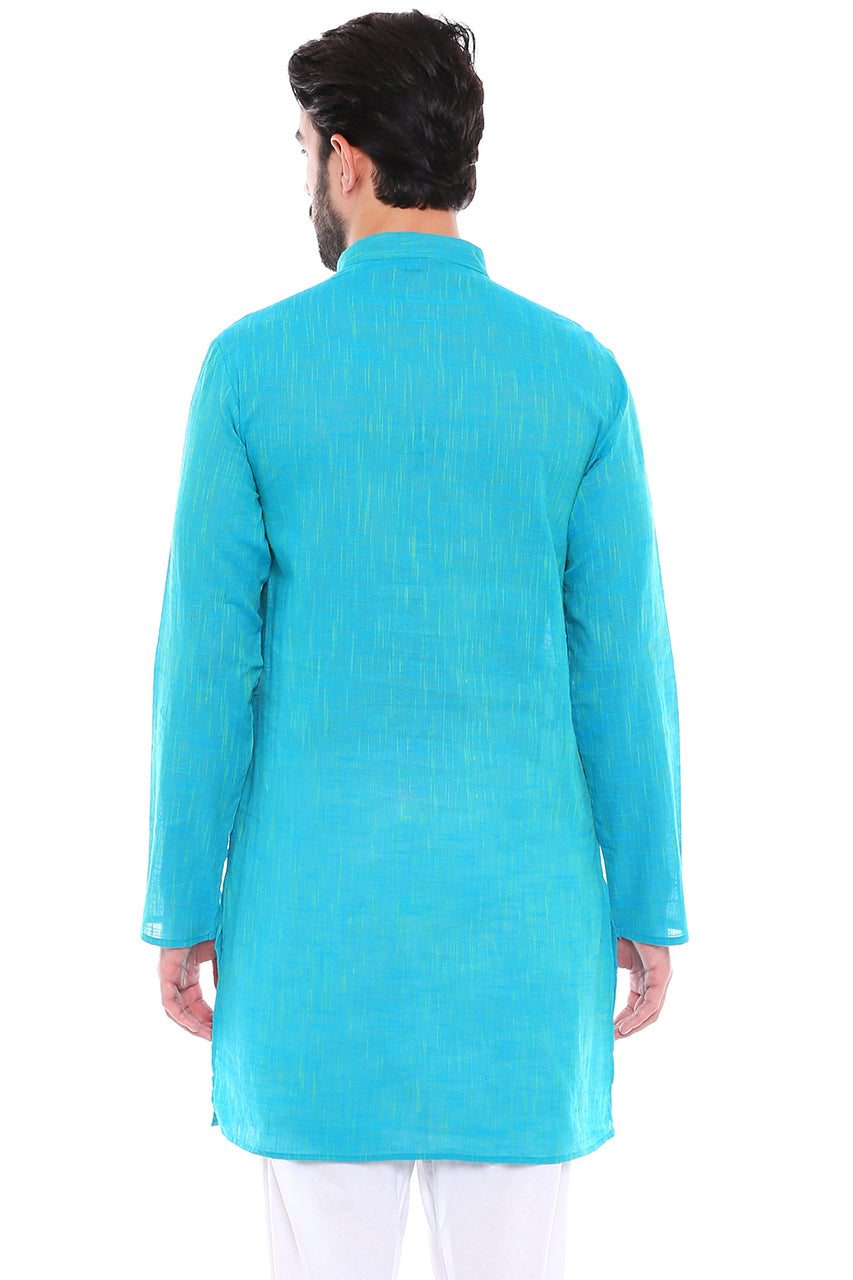 In-Sattva Men's Indian Classic Pure Cotton Kurta Tunic with Mandarin Collar Teal