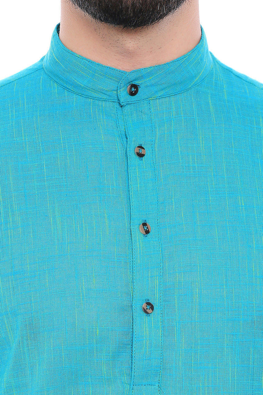 In-Sattva Men's Indian Classic Pure Cotton Kurta Tunic with Mandarin Collar Teal
