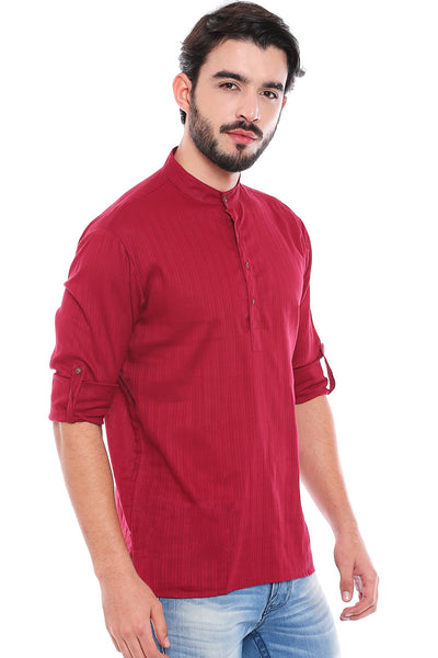 In-Sattva Men's Mandarin Collar Henley Style Short Fitted Kurta Tunic