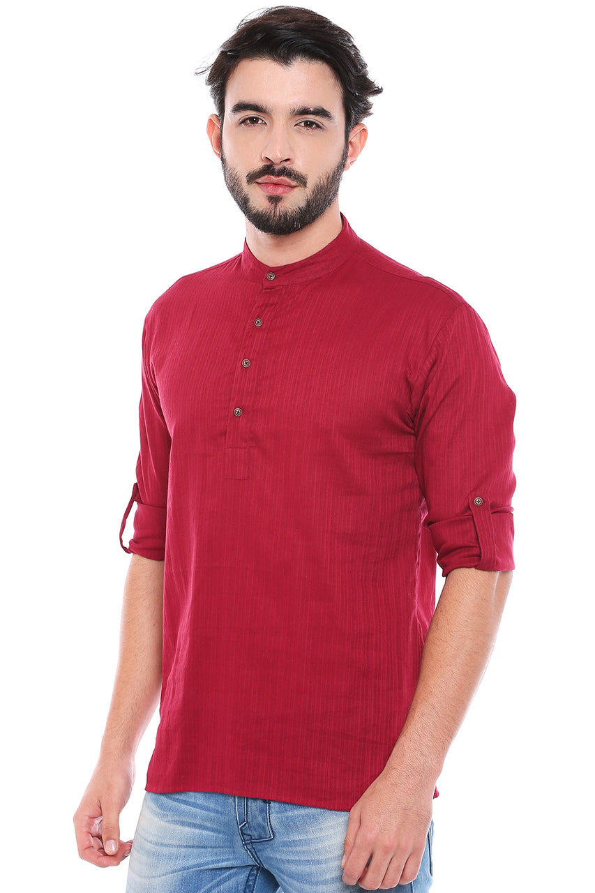 In-Sattva Men's Mandarin Collar Henley Style Short Fitted Kurta Tunic