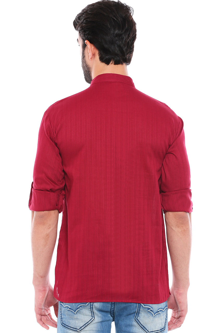 In-Sattva Men's Mandarin Collar Henley Style Short Fitted Kurta Tunic