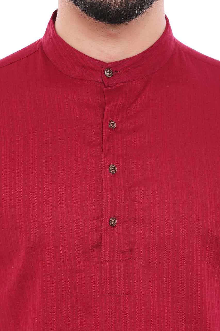 In-Sattva Men's Mandarin Collar Henley Style Short Fitted Kurta Tunic