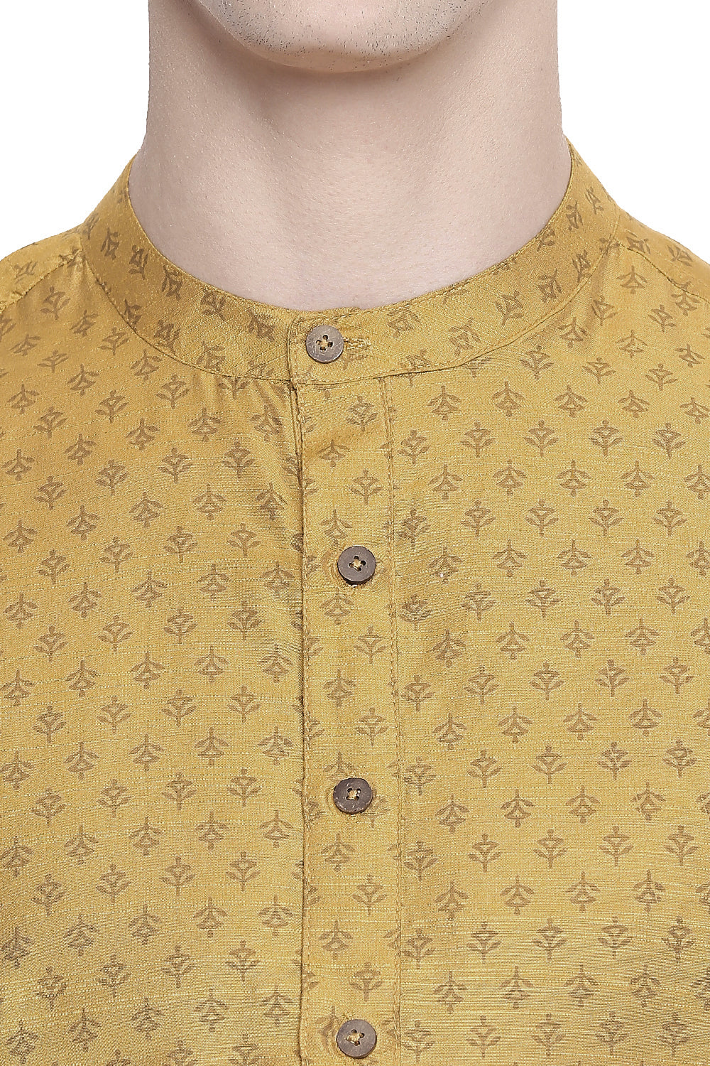 Men's  Indian Traditional Mandarin Kurta Tunic: Mustard | Swatch view | In-Sattva