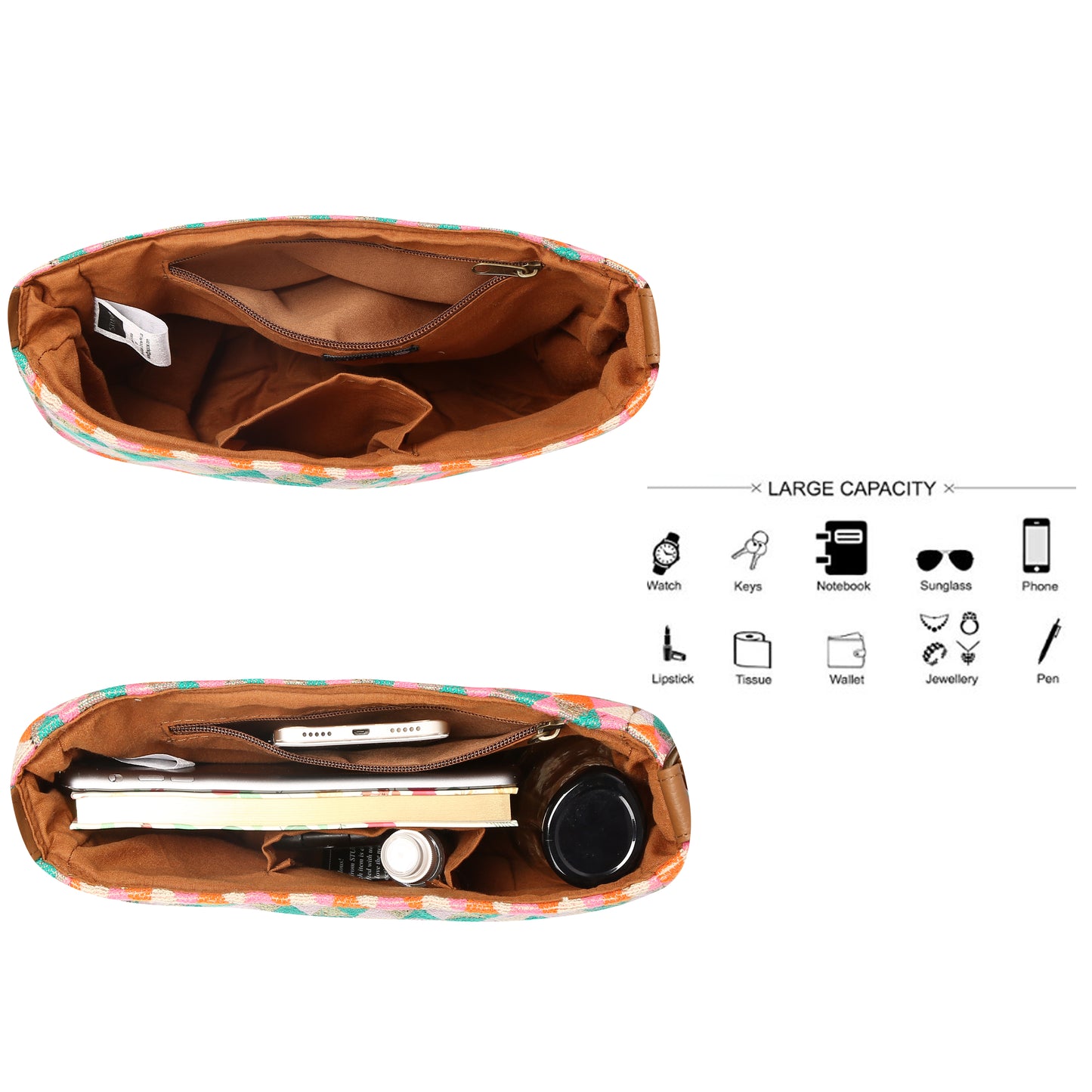 Women's Crossbody Multicolored Diamond Textured Bag