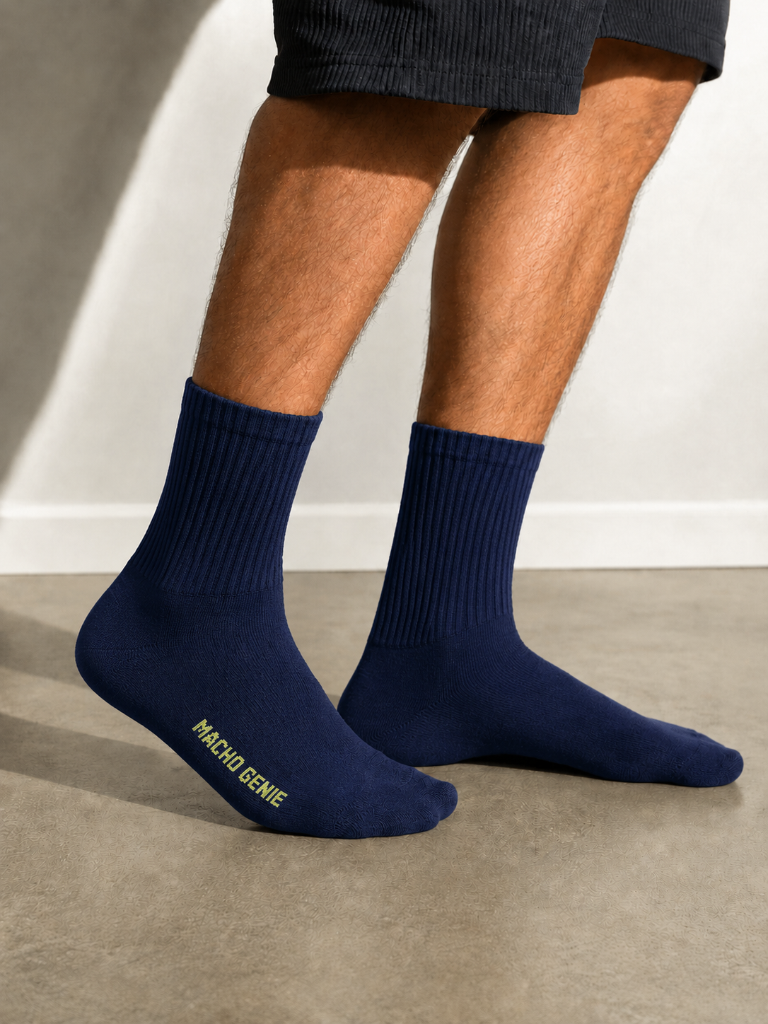 Macho Genie Men’s Navy Blue Crew Length Socks