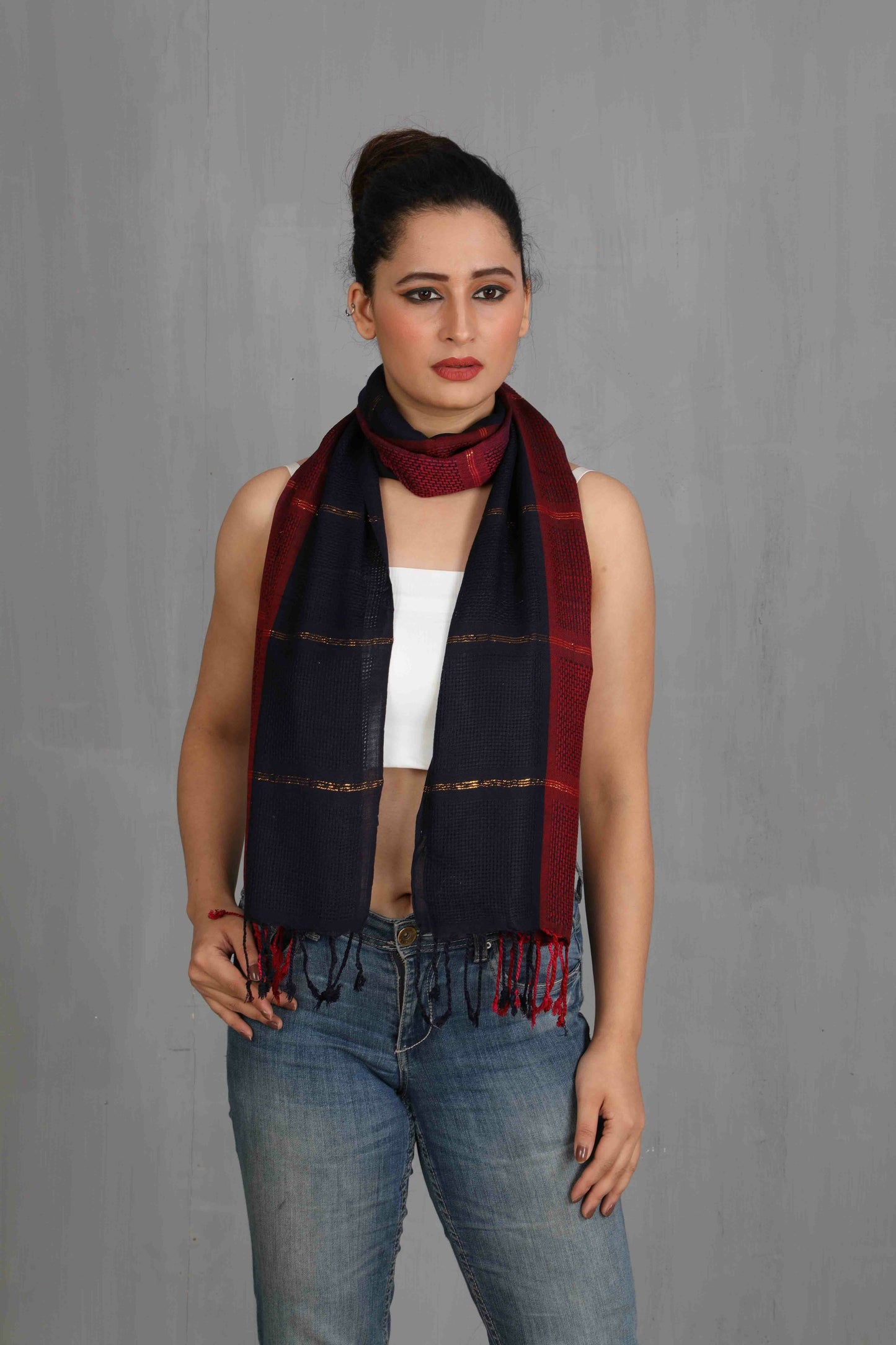 Classic Red Blue Scarf Stole | Natural View