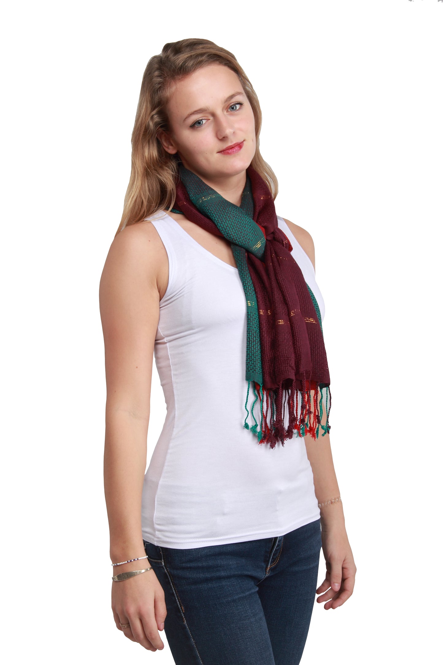 Multi-Colored Red Blue Pattern Scarf Stole | Natural View