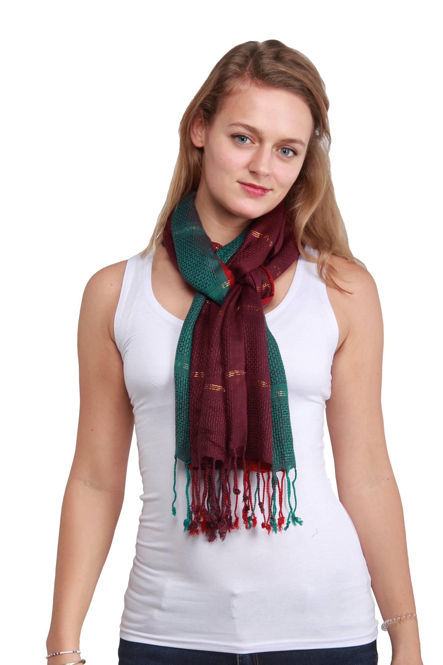 Multi-Colored Red Blue Pattern Scarf Stole | Natural View