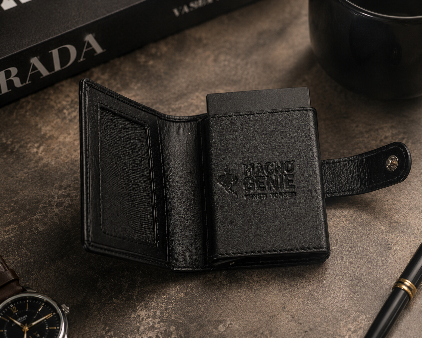 Macho Genie Urban Wrap RFID Leather Card Wallet – Black