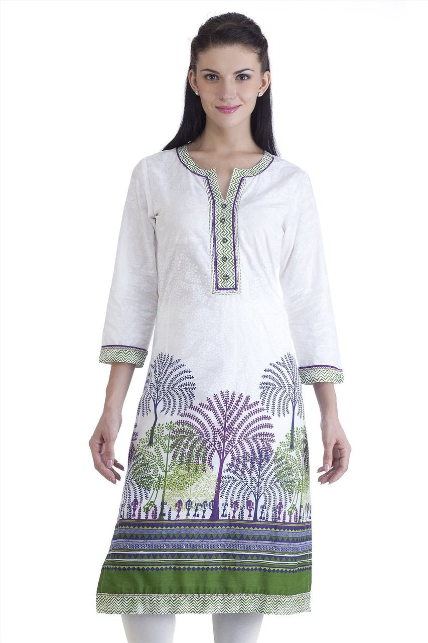 MB Womens Ethnic Forest Printed Kurta Tunic ÛÒ Green