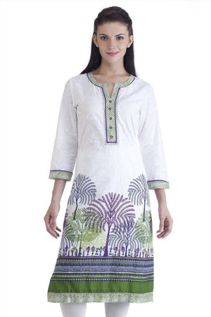MB Womens Ethnic Forest Printed Kurta Tunic ÛÒ Green