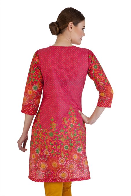 MB Indian Clothing Style Long Kurta Tunic with Bandhani Print Extended Yoke till Waist ÛÒ Back