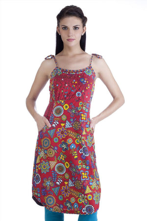 MB Womens Ethnic Floral and Geometric Printed Dress