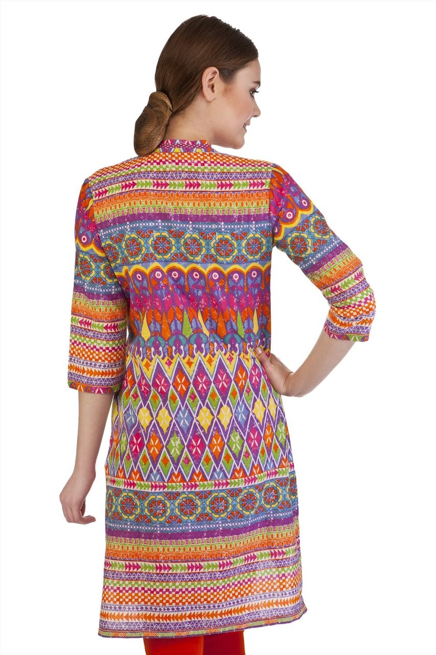 MB Women's Indian Style Clothing Kurta Tunic Top with Pastel Geometric Print ÛÒ Back