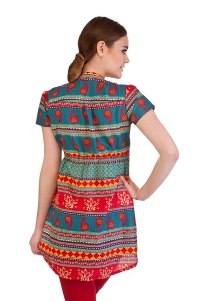 MB Women's Indian Style Clothing Fitted Short Sleeve Kurta Tunic ÛÒ Pink Back