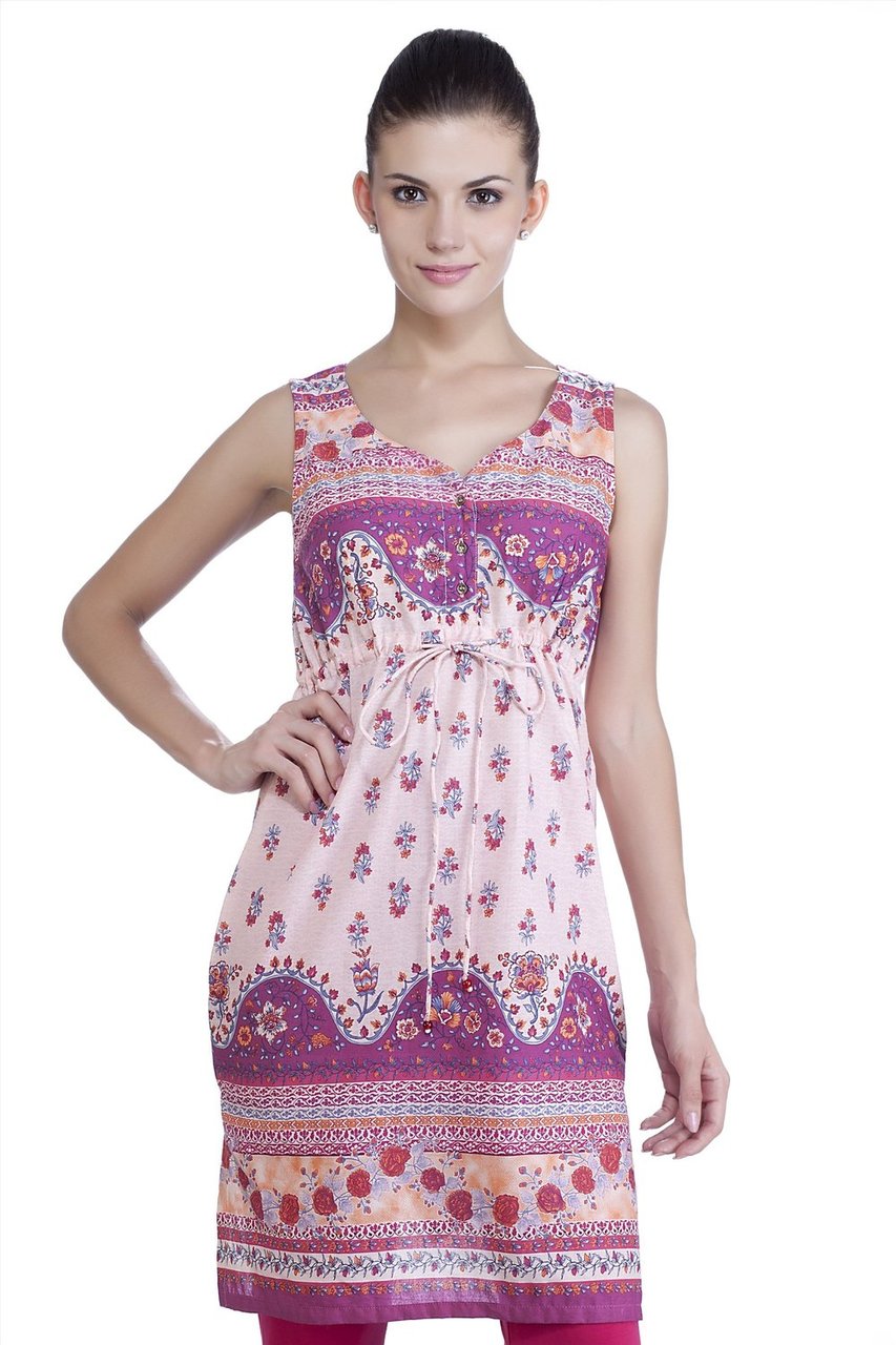 MB Womens Ethnic Printed Dress with Fitted Waist