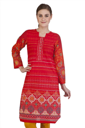 MB Women's Indian Clothing Style Kurta Tunic with Gradiating Whimsical Print ÛÒ Front
