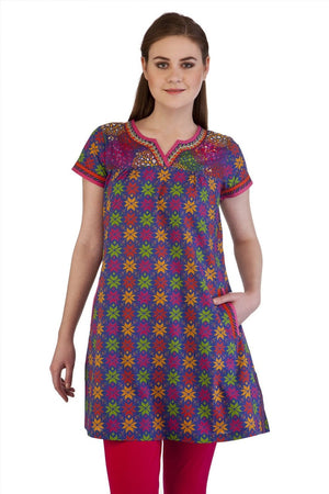 MB Women's Indian Clothing Style Kurta Tunic with Abstract Floral Print  with PocketsÛÒ Front