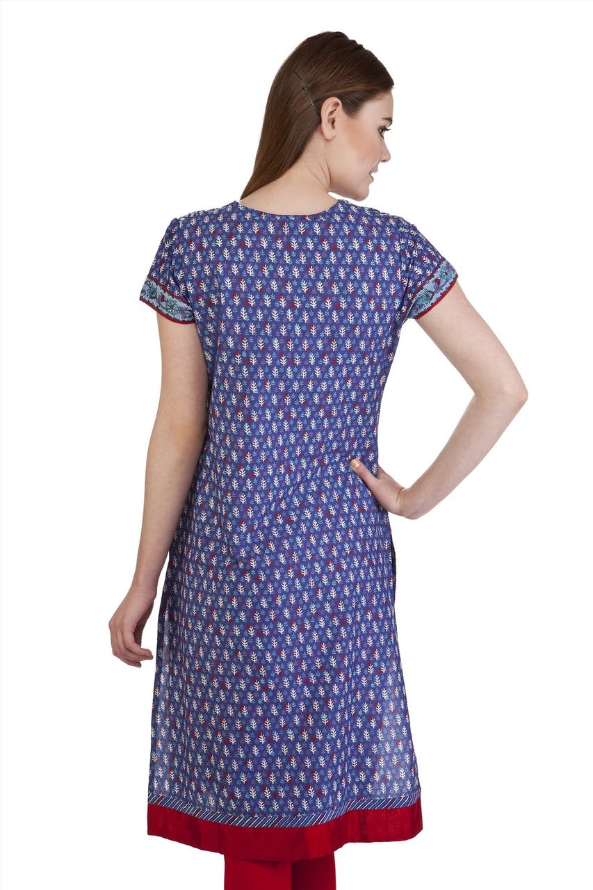 MB Women's Indian Clothing Style Kurta Tunic Red Trimmed Yoke ÛÒ Back