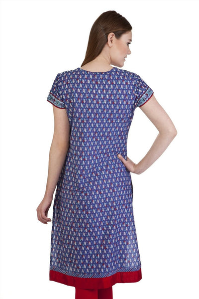 MB Women's Indian Clothing Style Kurta Tunic Red Trimmed Yoke ÛÒ Back
