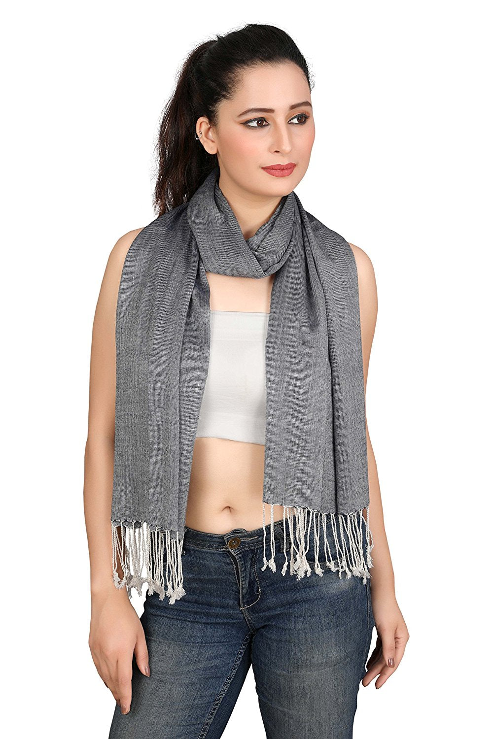 Classic Grey Pattern Scarf Stole | Natural View