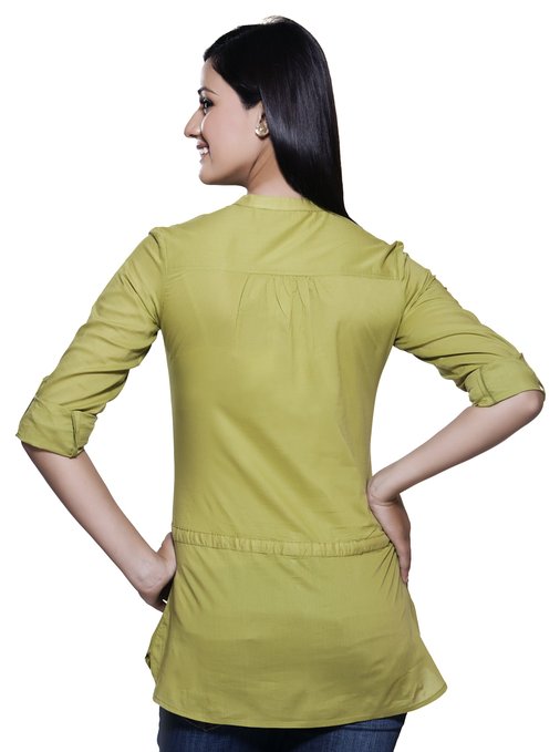 Akkriti Women's Roll Up Sleeves Casual Kurti ÌÎÌ_Ì´åÇÌÎÌ__ÌÎÌ_ÌÎ_ÌÎÌ_Ì´åÌÎÌ_ÌÎ_ÌÎÌ_Ì´å« Lime Back