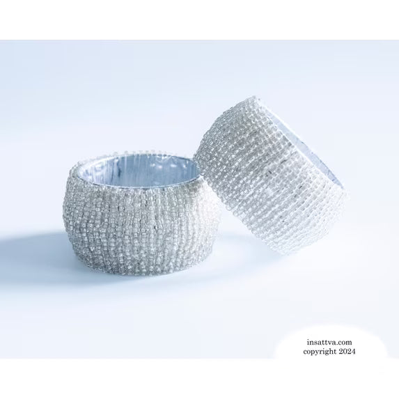 Handmade Finely Beaded Napkin Rings for Dinners, Weddings, Banquets, and Special Occasions; Silver