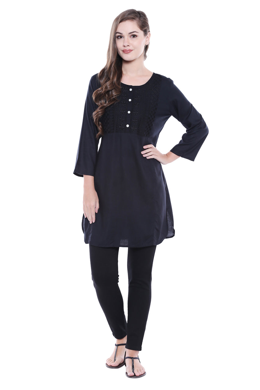 Women's Indian Short Kurta Tunic - Black | In-Sattva - Full display