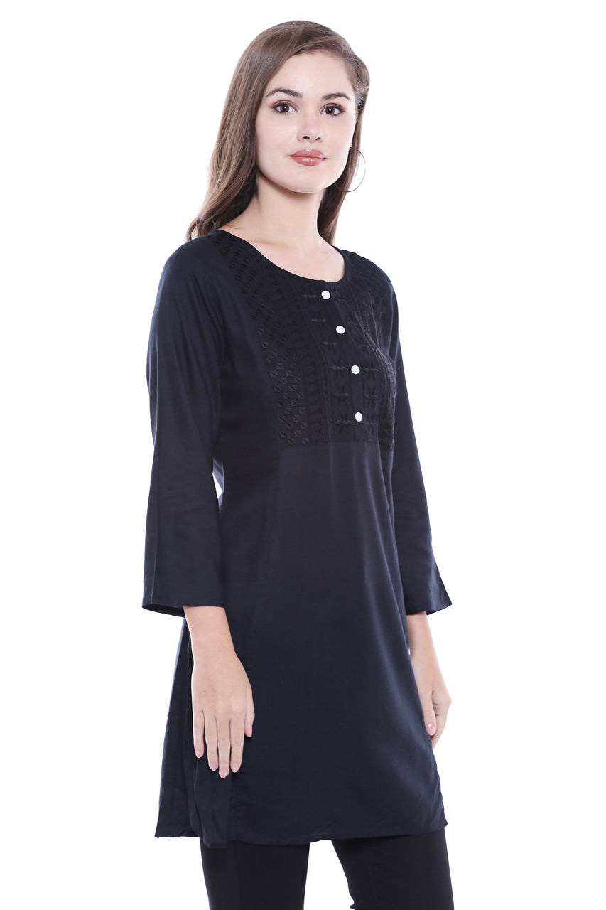 Women's Indian Short Kurta Tunic - Black | In-Sattva - Side