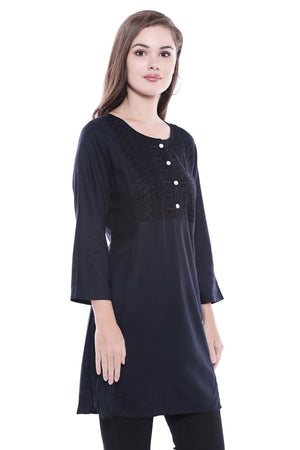 Women's Indian Short Kurta Tunic - Black | In-Sattva - Side