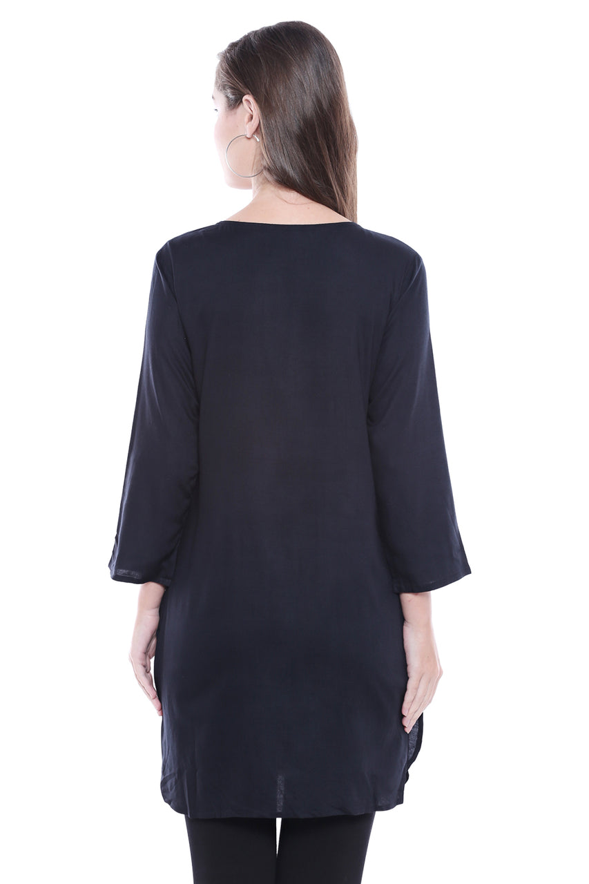 Women's Indian Short Kurta Tunic - Black | In-Sattva - Back