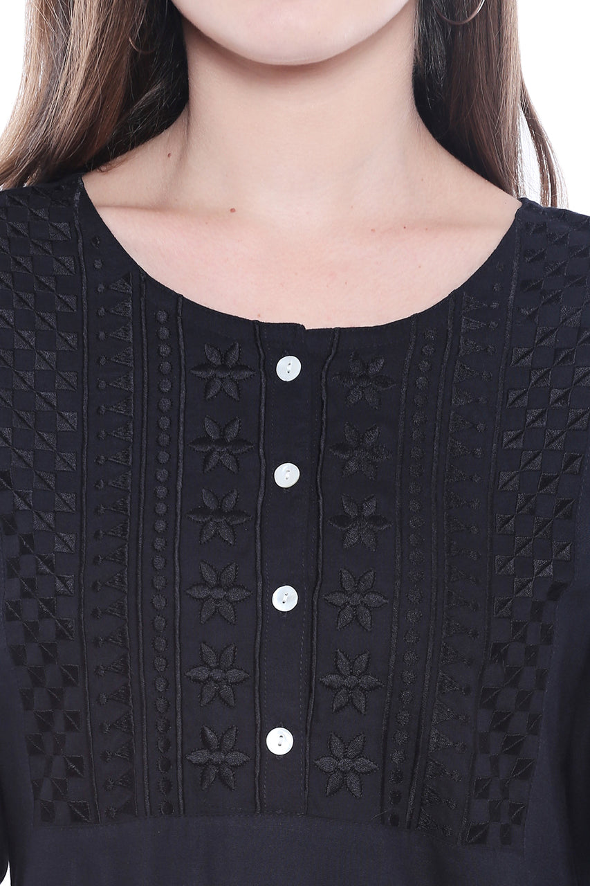 Women's Indian Short Kurta Tunic - Black | In-Sattva - Garment details