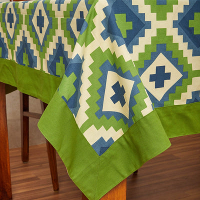 In-Sattva Home 100% Cotton Bohemian Print and Pattern WashableTable Cover Cloth;  Lt Green