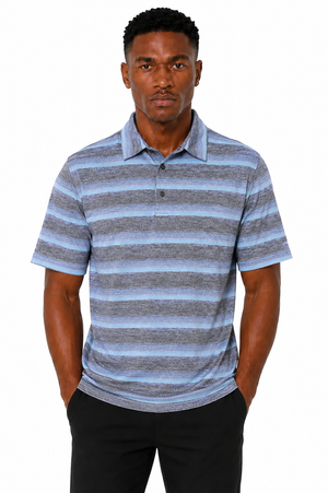 AVA Athletica Men's Collared Moisture-Wicking Active Wear Broad Striped T-Shirt Blue