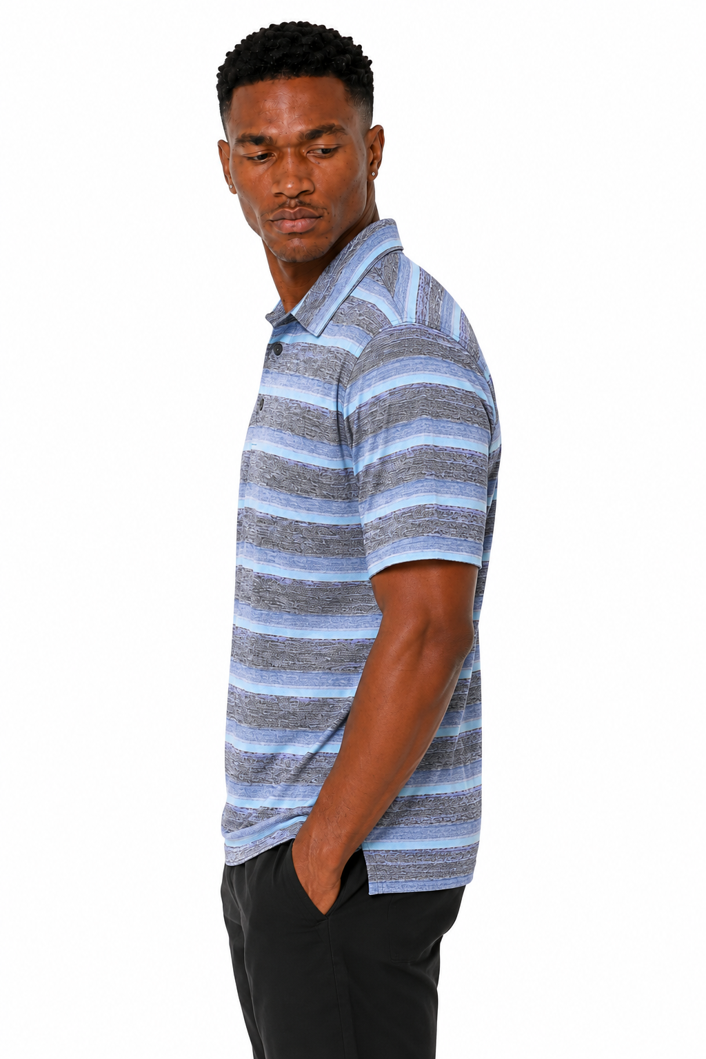 AVA Athletica Men's Collared Moisture-Wicking Active Wear Broad Striped T-Shirt Blue