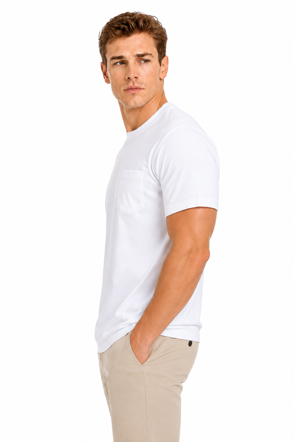 AVA Athletica Men's Cotton Classic Fit Round Neck Soft T-Shirt with Pocket Pure White