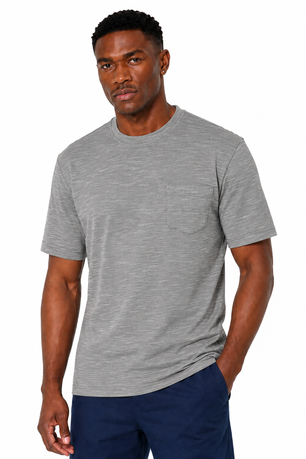 AVA Athletica Men's Round Neck Performance Wear Space Dyed Soft Tee with Pocket Grey