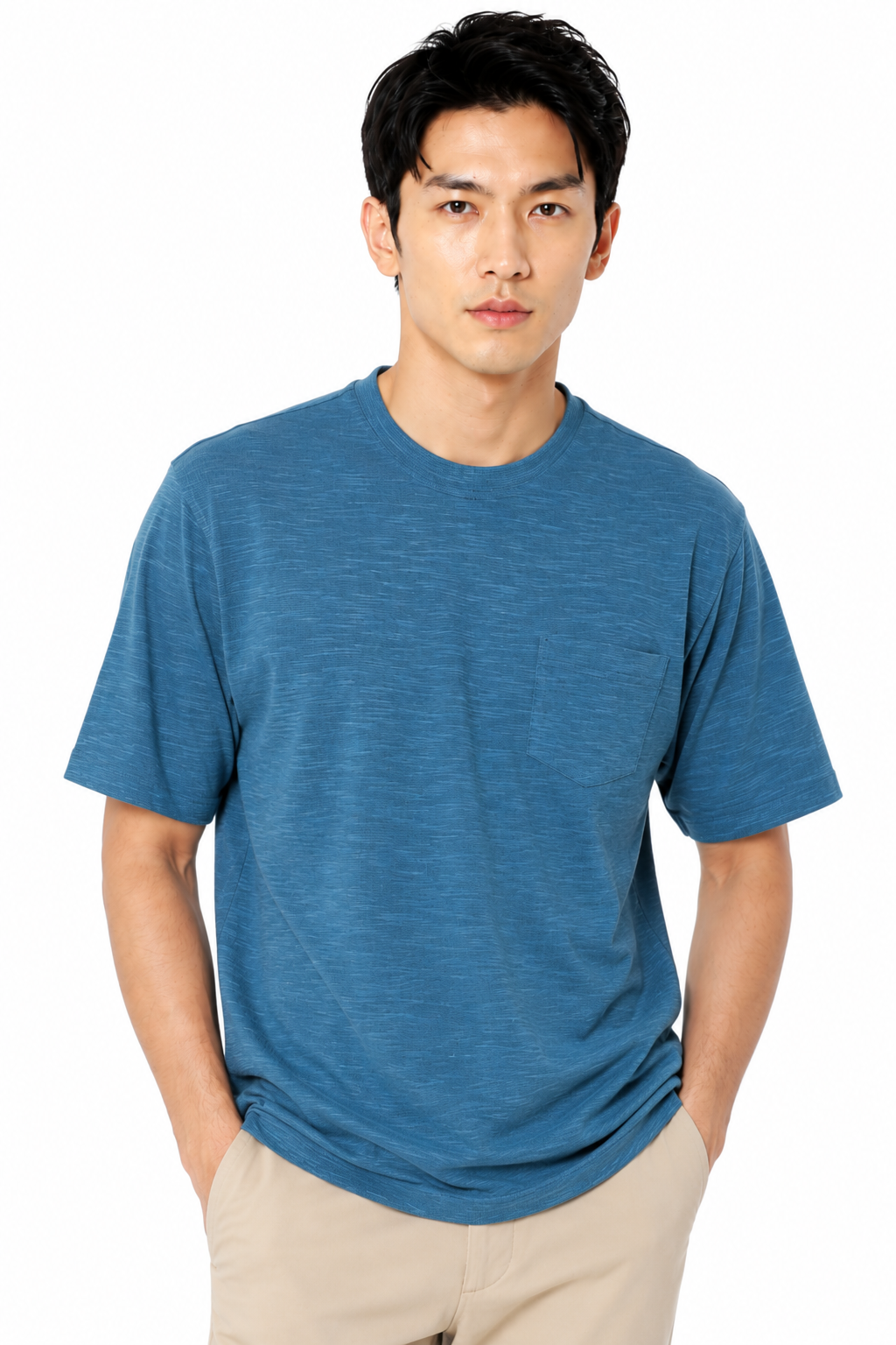 AVA Athletica Men's Round Neck Performance Wear Space Dyed Soft Tee with Pocket Mallard Blue