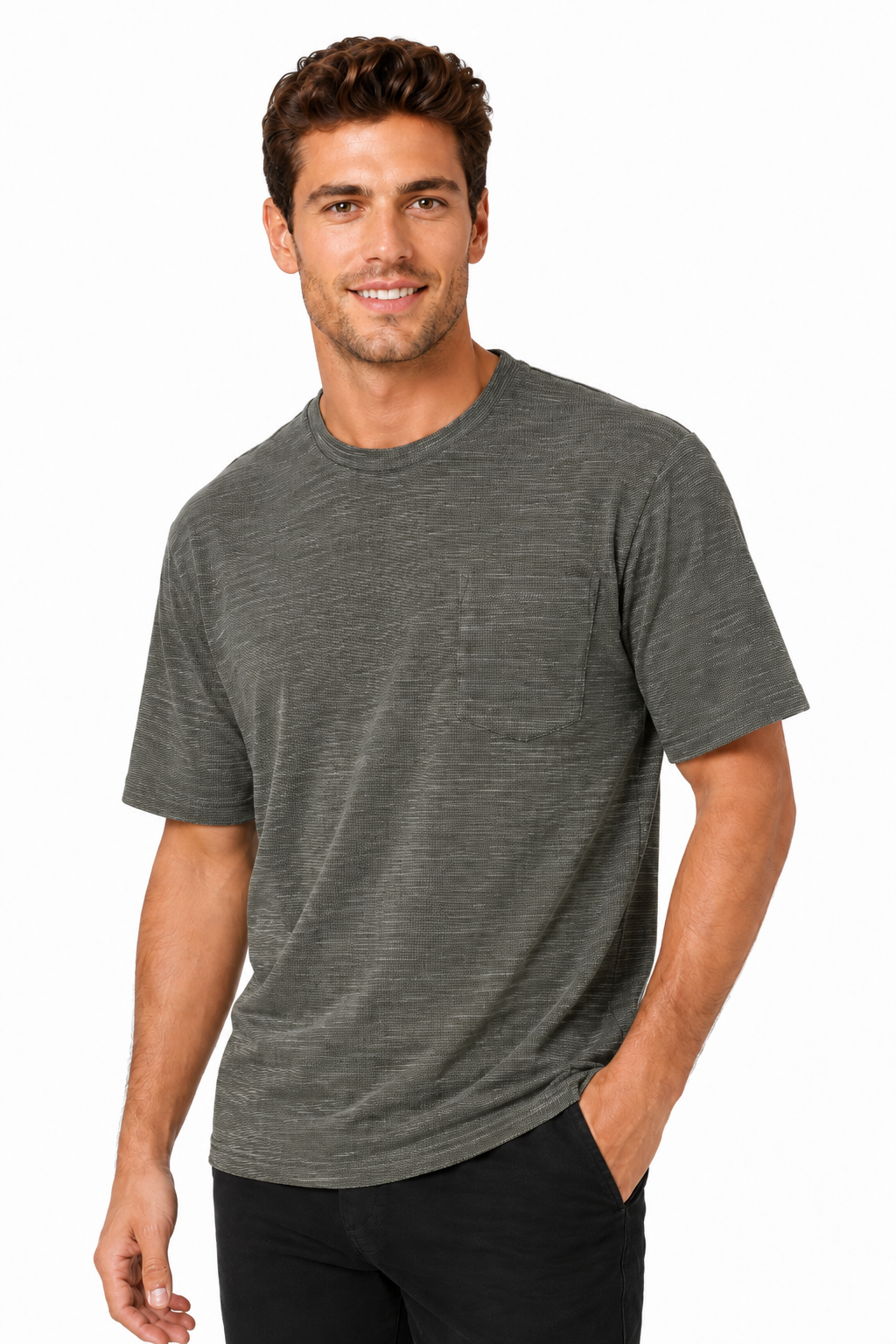AVA Athletica Men's Round Neck Performance Wear Space Dyed Soft Tee with Pocket Olive