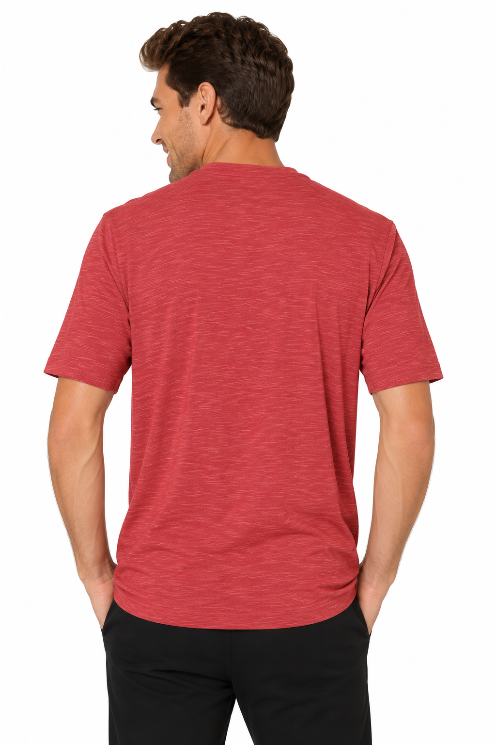 AVA Athletica Men's Round Neck Performance Wear Space Dyed Soft Tee with Pocket Brick Red