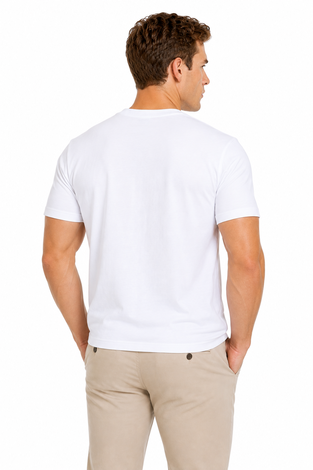 AVA Athletica Men's Cotton Classic Fit Round Neck Soft T-Shirt with Pocket Pure White