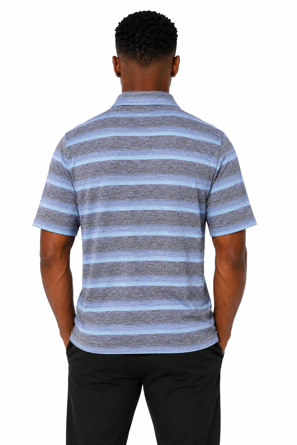 AVA Athletica Men's Collared Moisture-Wicking Active Wear Broad Striped T-Shirt Blue