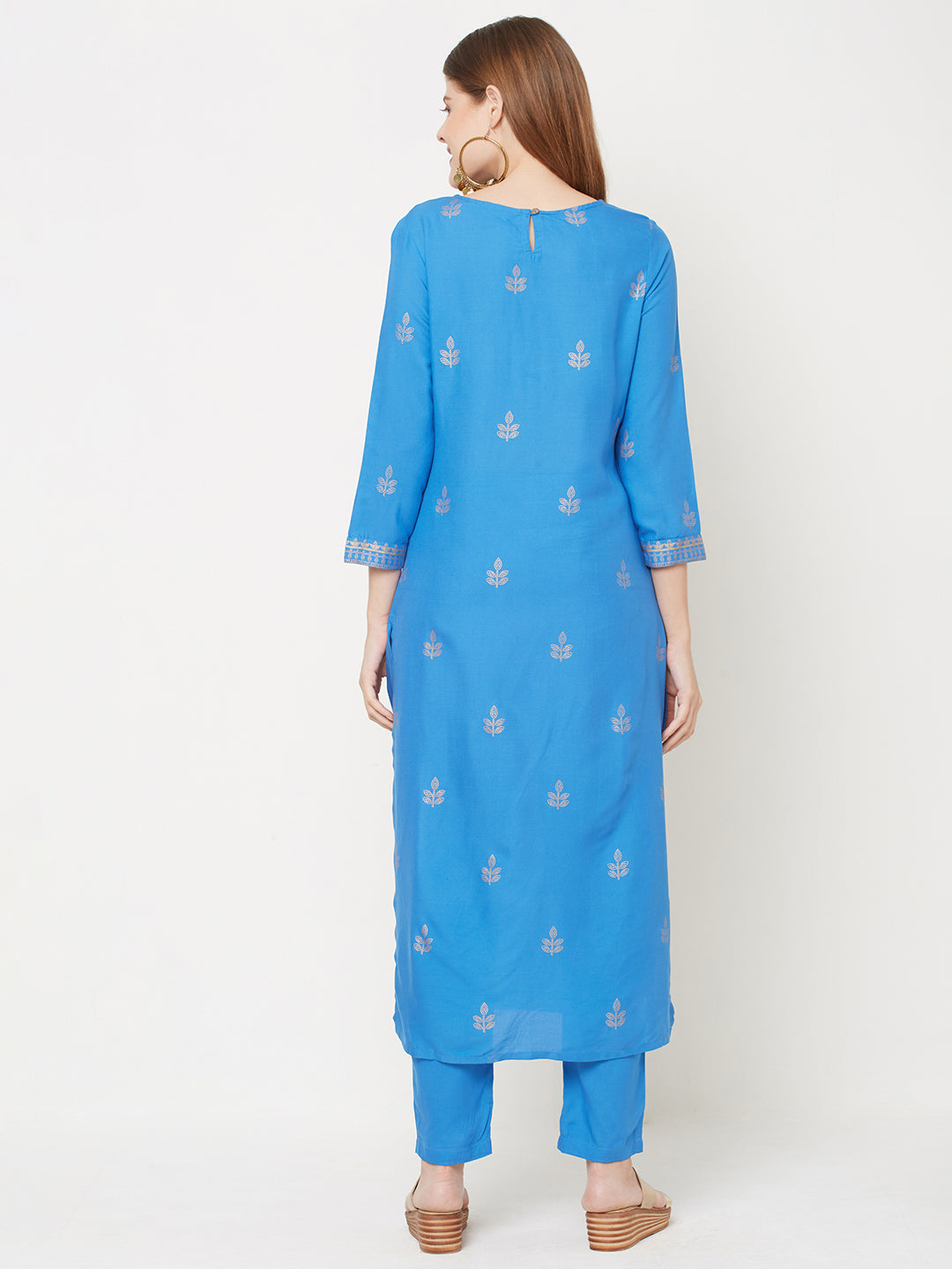 Sitayya Women Blue Rayon Printed Straight Kurta | Back View