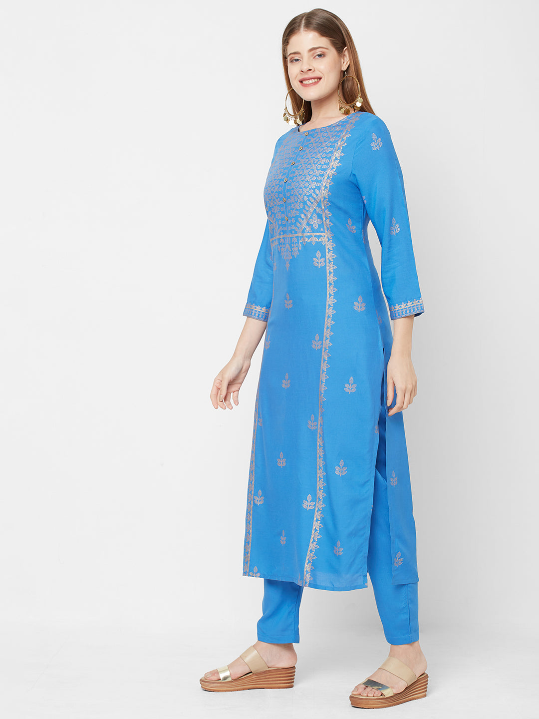 Sitayya Women Blue Rayon Printed Straight Kurta | Right View