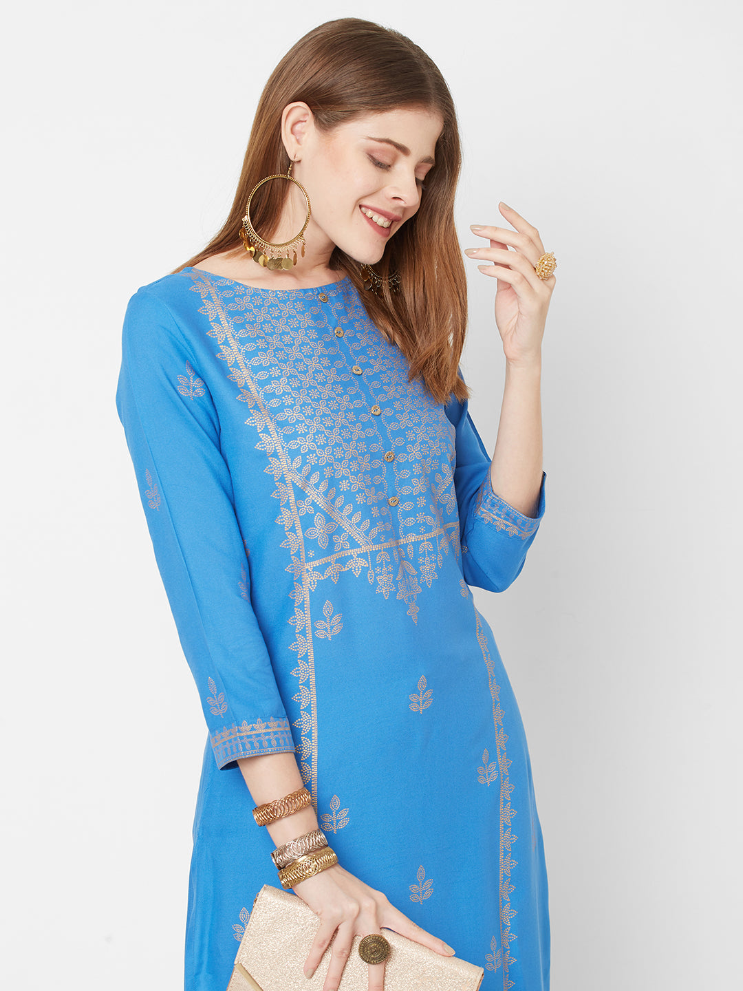Sitayya Women Blue Rayon Printed Straight Kurta | Display View