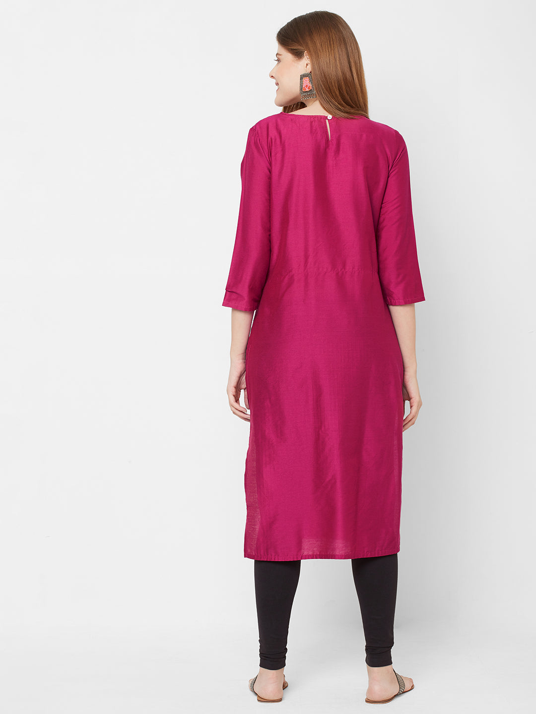 Sitayya Women's Polyester Blend Embroidered & Solid Straight Kurta | Back View