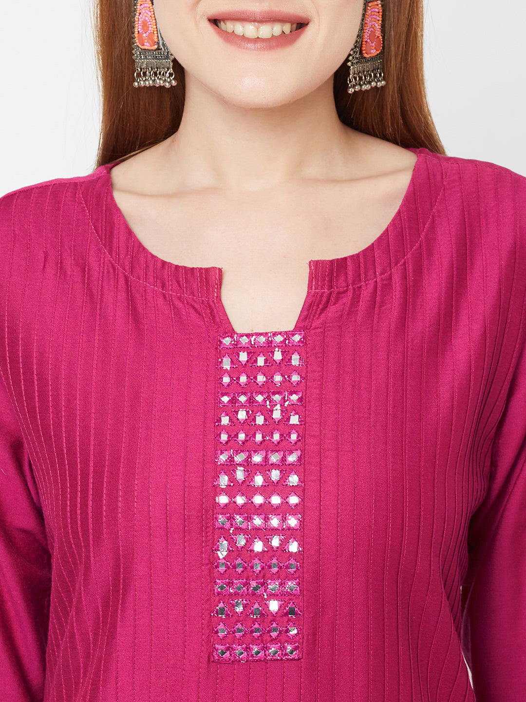 Sitayya Women's Polyester Blend Embroidered & Solid Straight Kurta | Close-up View