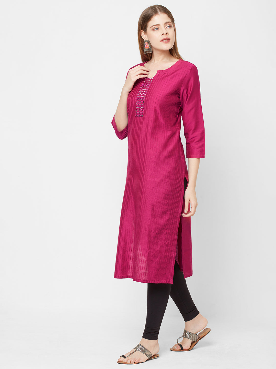 Sitayya Women's Polyester Blend Embroidered & Solid Straight Kurta | Right View