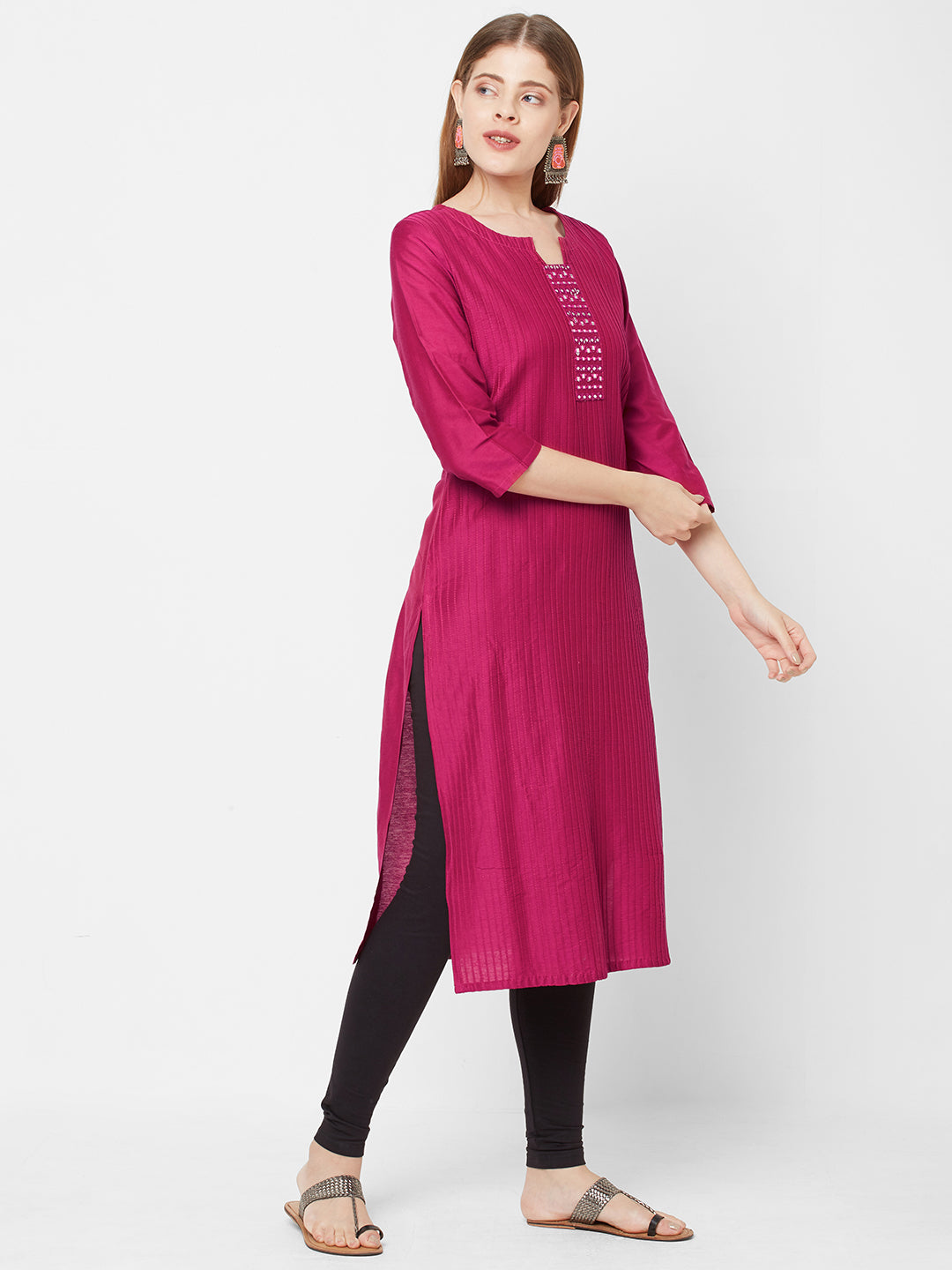 Sitayya Women's Polyester Blend Embroidered & Solid Straight Kurta | Left View